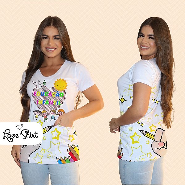 BATA COM BOLSO/SCRUB PROFISSÃO EDUCAÇÃO INFANTIL CORAÇÃO LÁPIS