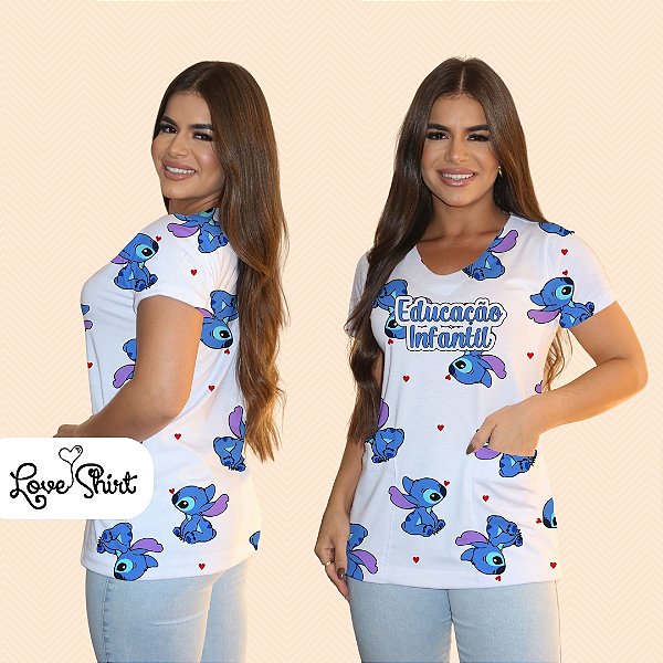 BATA COM BOLSO/SCRUB PROFISSÃO EDUCAÇÃO INFANTIL STITCH TOTAL