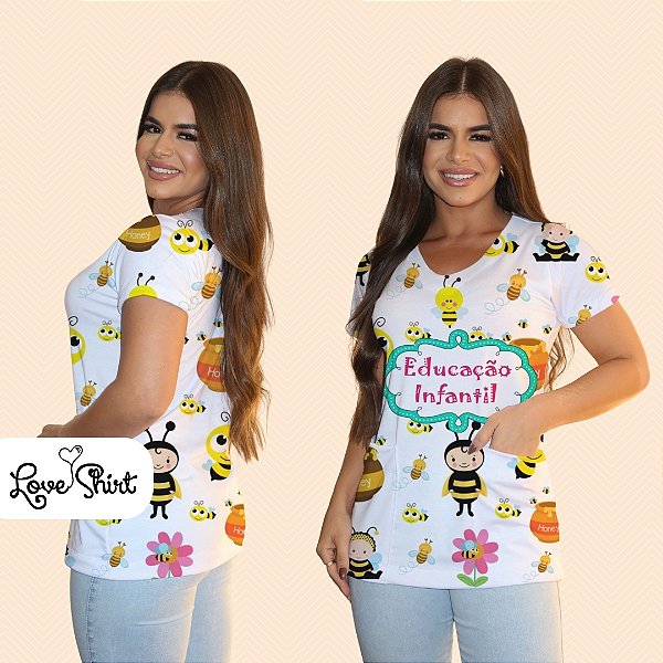 BATA COM BOLSO/SCRUB PROFISSÃO EDUCAÇÃO INFANTIL ABELHA