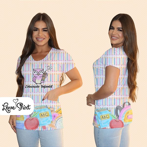 BATA COM BOLSO/SCRUB PROFISSÃO EDUCAÇÃO INFANTIL CORUJA BARRA ESCOLAR