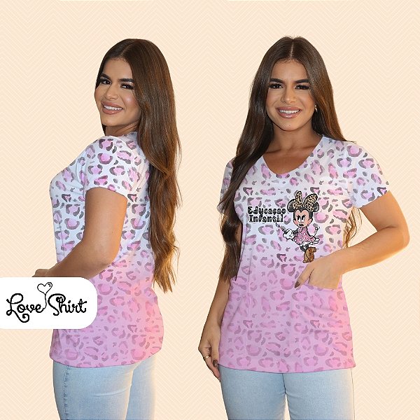 BATA COM BOLSO/SCRUB PROFISSÃO EDUCAÇÃO INFANTIL MINNIE ONÇA DEGRADE