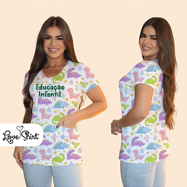 BATA COM BOLSO/SCRUB PROFISSÃO EDUCAÇÃO INFANTIL DINOSSAUROS