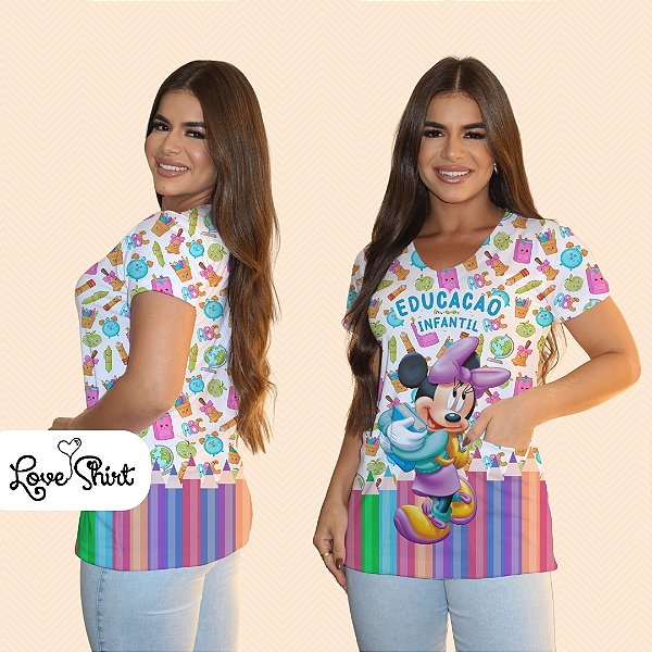 BATA COM BOLSO/SCRUB PROFISSÃO EDUCAÇÃO INFANTIL MINNIE BARRA LÁPIS