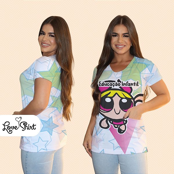 BATA COM BOLSO/SCRUB PROFISSÃO EDUCAÇÃO INFANTIL FLORZINHA SUPER PODEROSA