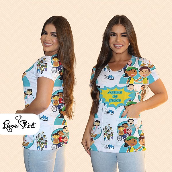 BATA COM BOLSO/SCRUB PROFISSÃO AGENTE DE SAÚDE VARIADA 7