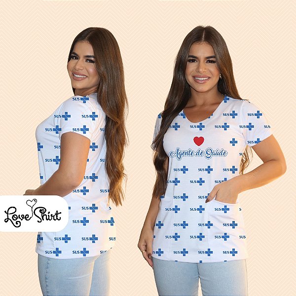 BATA COM BOLSO/SCRUB PROFISSÃO AGENTE DE SAÚDE SUS TOTAL AZUL