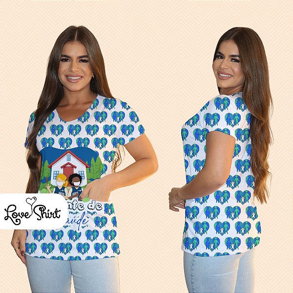 BATA COM BOLSO/SCRUB PROFISSÃO AGENTE DE SAÚDE CORAÇÕES FAMILIA