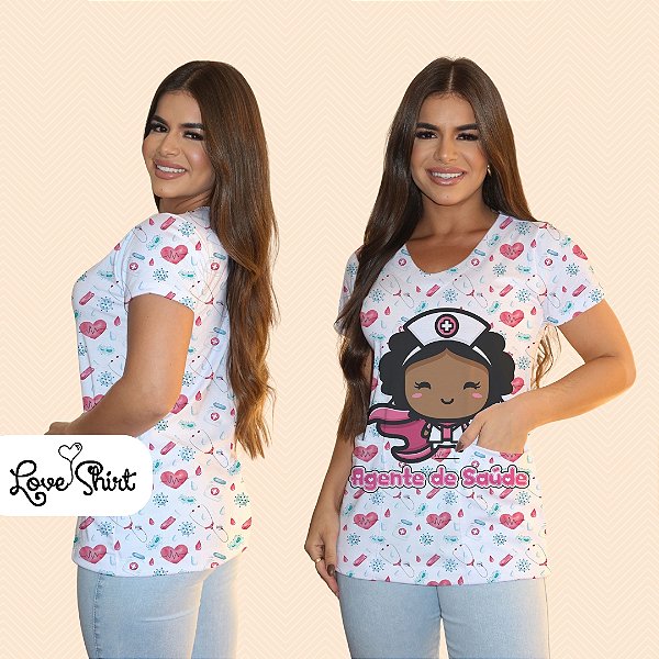 BATA COM BOLSO/SCRUB PROFISSÃO AGENTE DE SAÚDE BONECA CORAÇÕES ROSA 2