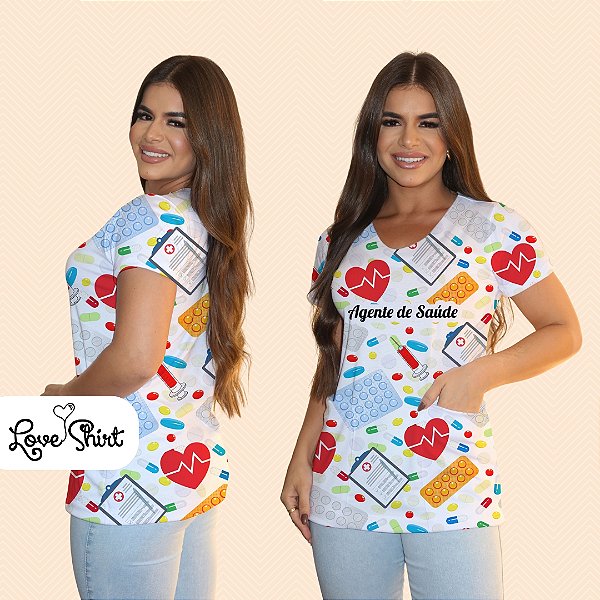 BATA COM BOLSO/SCRUB PROFISSÃO AGENTE DE SAÚDE VARIADA 5