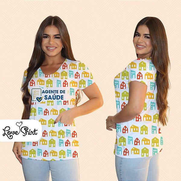 BATA COM BOLSO/SCRUB PROFISSÃO AGENTE DE SAÚDE CASINHAS COLORIDAS