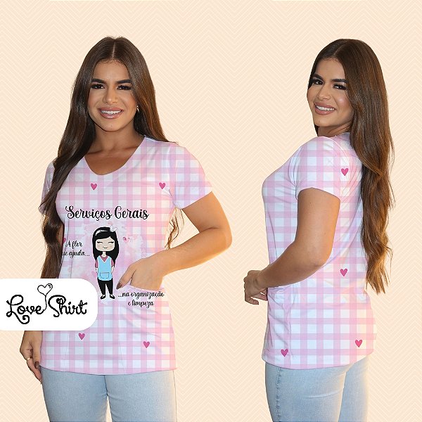 BATA COM BOLSO/SCRUB PROFISSÃO SERVIÇOS GERAIS BONECA XADREZ ROSA