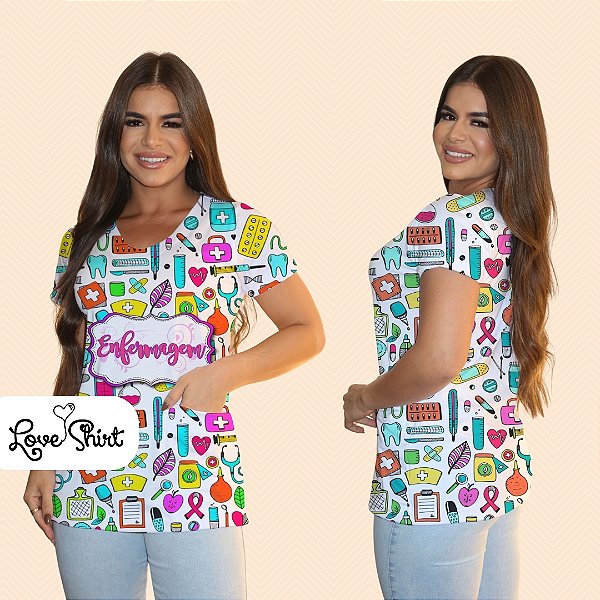 BATA COM BOLSO/SCRUB PROFISSÃO ENFERMAGEM VARIADA