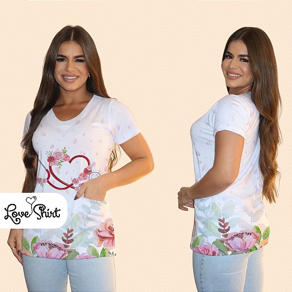 BATA COM BOLSO/SCRUB PROFISSÃO ENFERMAGEM CORAÇÃO BARRA DE FLORES