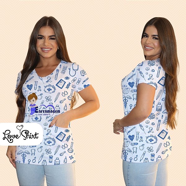 BATA COM BOLSO/SCRUB PROFISSÃO ENFERMAGEM BONECA AZUL VARIADA