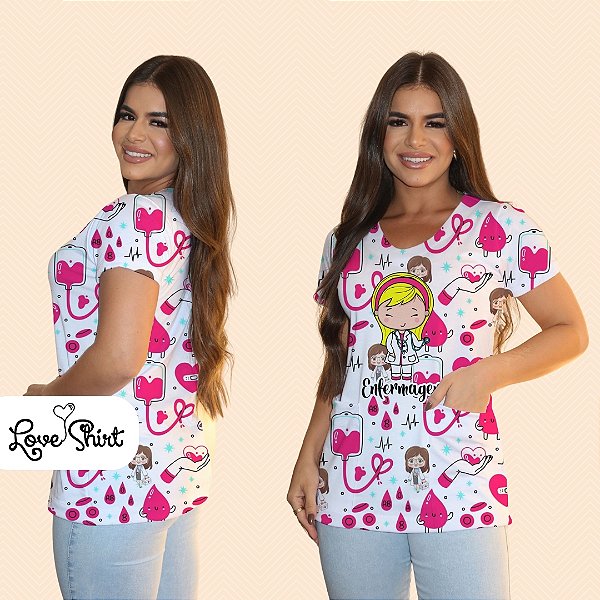 BATA COM BOLSO/SCRUB PROFISSÃO ENFERMAGEM BONECA CENTRAL FUNDO VARIADO ROSA 2