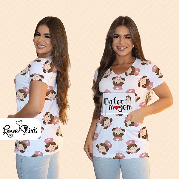 BATA COM BOLSO/SCRUB PROFISSÃO ENFERMAGEM FUNDO BONECAS