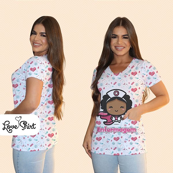 BATA COM BOLSO/SCRUB PROFISSÃO ENFERMAGEM BONECA CENTRAL FUNDO VARIADO ROSA 3
