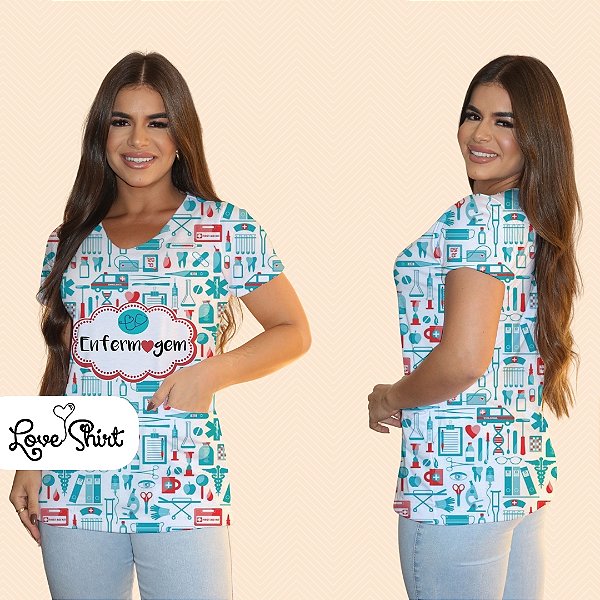 BATA COM BOLSO/SCRUB PROFISSÃO ENFERMAGEM VARIADA VERDE