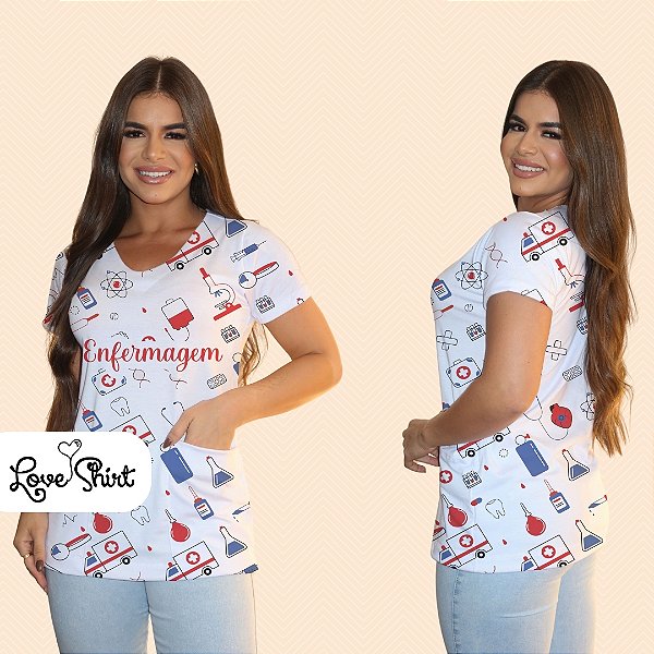 BATA COM BOLSO/SCRUB PROFISSÃO ENFERMAGEM VARIADA FUNDO AMBULÂNCIA