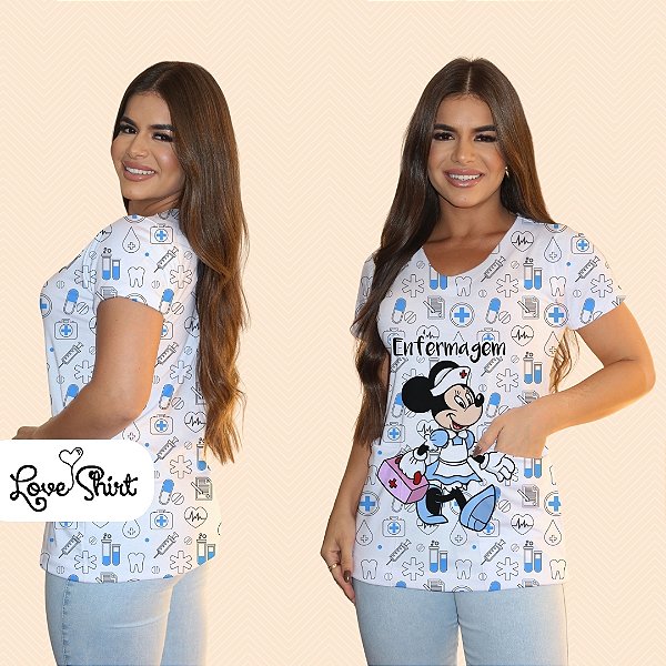 BATA COM BOLSO/SCRUB PROFISSÃO ENFERMAGEM VARIADA FUNDO AZUL