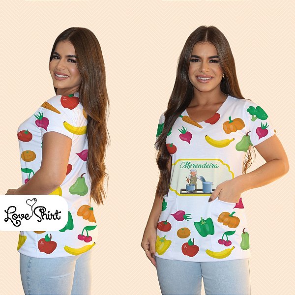 BATA COM BOLSO/SCRUB PROFISSÃO MERENDEIRA FUNDO DE FRUTAS
