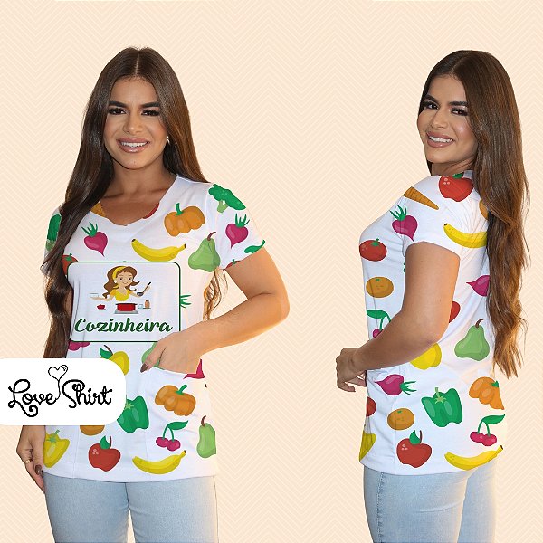 BATA COM BOLSO/SCRUB PROFISSÃO COZINHEIRA FUNDO FRUTAS TOTAL