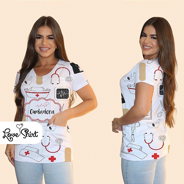 BATA COM BOLSO/SCRUB PROFISSÃO CUIDADORA VARIADA