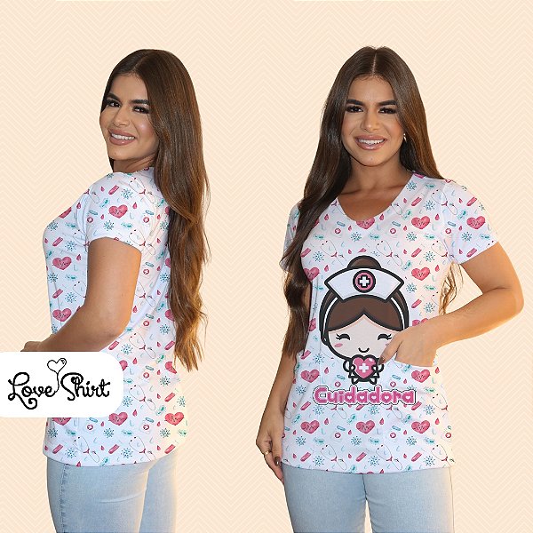 BATA COM BOLSO/SCRUB PROFISSÃO CUIDADORA BONECA CENTRAL FUNDO CORAÇÕES VARIADOS 2