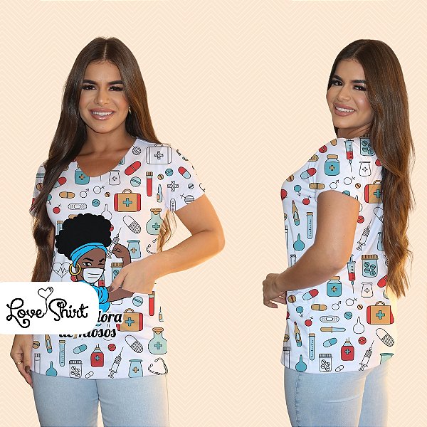 BATA COM BOLSO/SCRUB PROFISSÃO CUIDADORA DE IDOSOS VARIADA