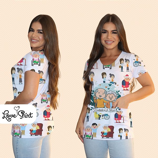BATA COM BOLSO/SCRUB PROFISSÃO CUIDADORA DE IDOSOS VARIADA 2