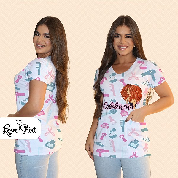 BATA COM BOLSO/SCRUB PROFISSÃO CABELEIREIRA BONECA FUNDO VARIADO