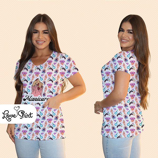 BATA COM BOLSO/SCRUB PROFISSÃO MANICURE MÃOS FUNDO VARIADO
