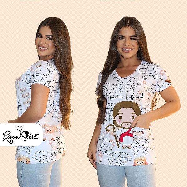 BATA COM BOLSO/SCRUB PROFISSÃO MINISTERIO INFANTIL JESUS FUNDO DE OVELHAS