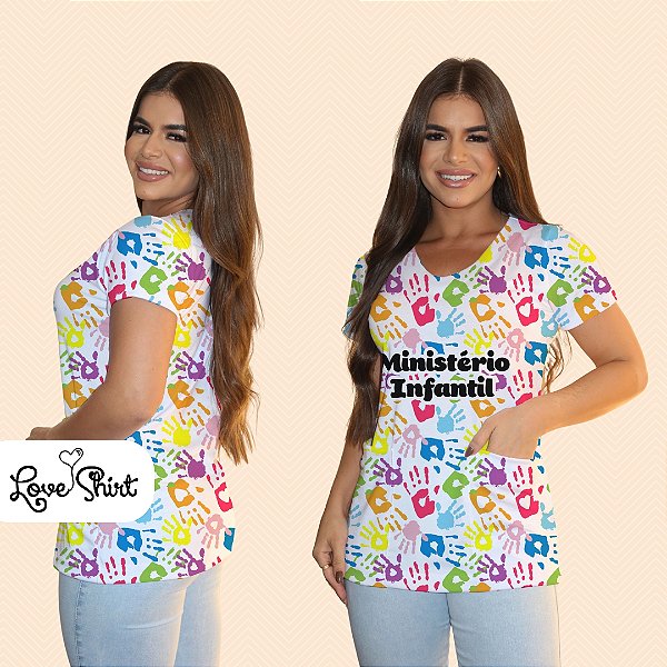 BATA COM BOLSO/SCRUB PROFISSÃO MINISTERIO INFANTIL MÃOS COLORIDAS