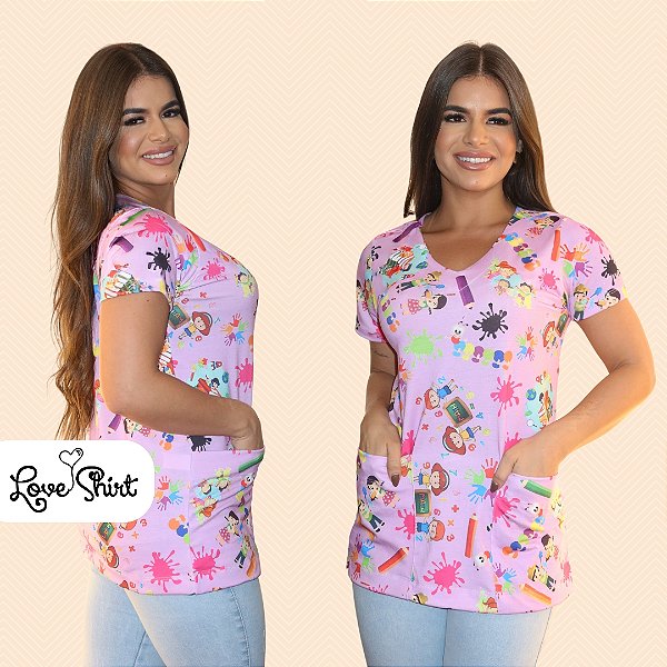 BATA COM BOLSO/SCRUB ROSA DESENHOS PINTURAS