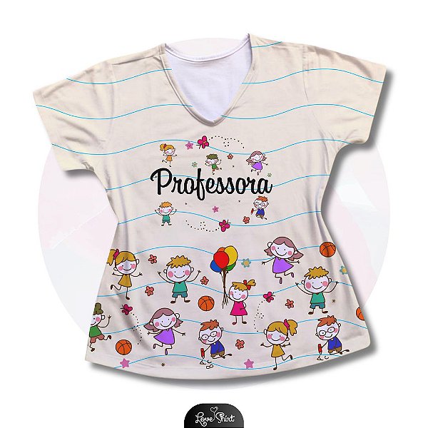 T-SHIRT PROFISSÃO PROFESSORA BARRA CRIANÇAS BEGE