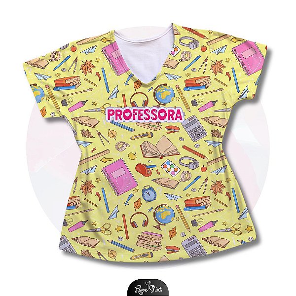 T-SHIRT PROFISSÃO PROFESSORA AMARELA VARIADA