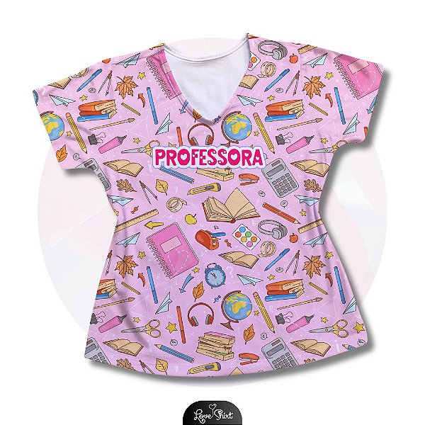 T-SHIRT PROFISSÃO PROFESSORA VARIADA ROSA