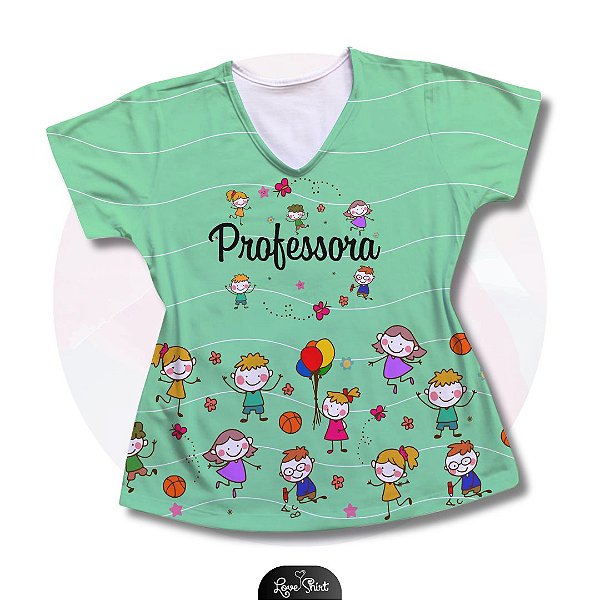 T-SHIRT PROFISSÃO PROFESSORA CRIANÇAS BARRA FUNDO VERDE