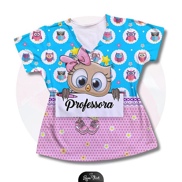 T-SHIRT PROFISSÃO PROFESSORA CORUJA BARRA ROSA