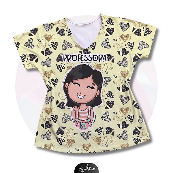 T-SHIRT PROFISSÃO PROFESSORA BONECA AMARELO CORAÇÃO