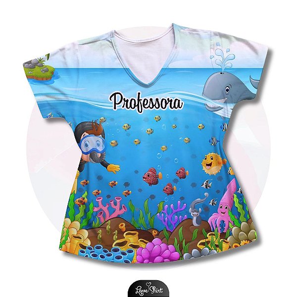 T-SHIRT PROFISSÃO PROFESSORA FUNDO DO MAR