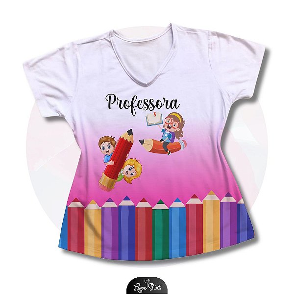 T-SHIRT PROFISSÃO PROFESSORA BARRA LÁPIS DEGRADÊ ROSA