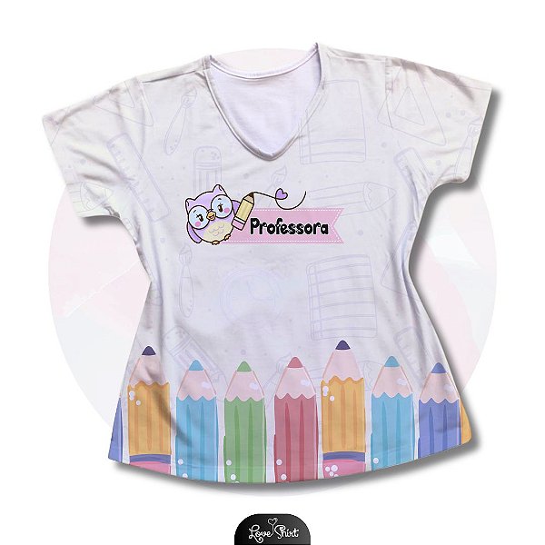T-SHIRT PROFISSÃO PROFESSORA CORUJA BARRA LÁPIS