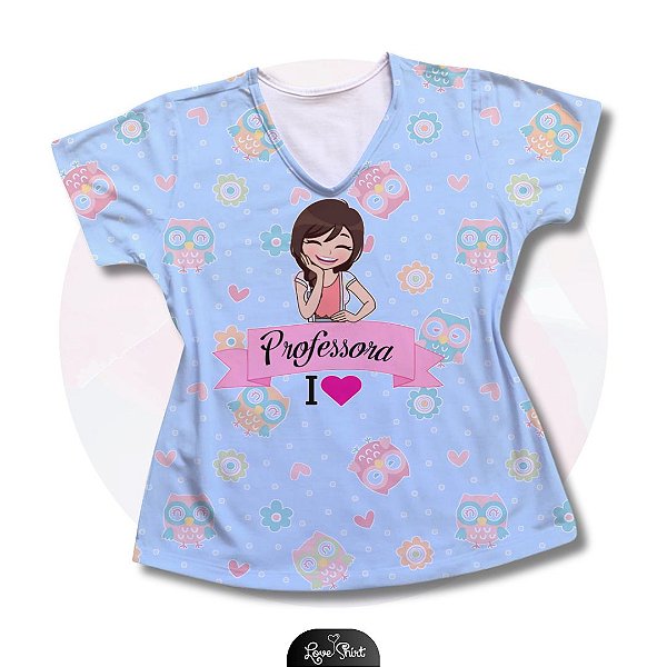 T-SHIRT PROFISSÃO PROFESSORA I LOVE AZUL