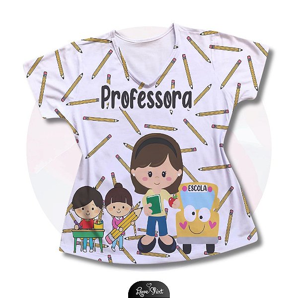 T-SHIRT PROFISSÃO PROFESSORA ESCOLAR FUNDO LÁPIS