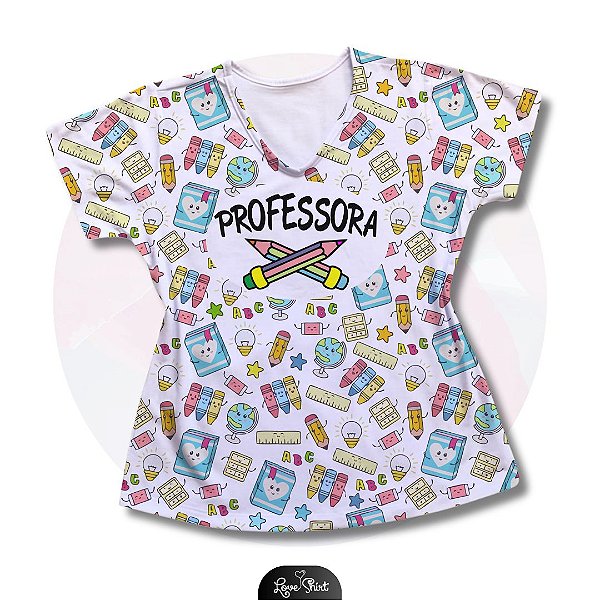 T-SHIRT PROFISSÃO PROFESSORA LÁPIS FUNDO ESCOLAR