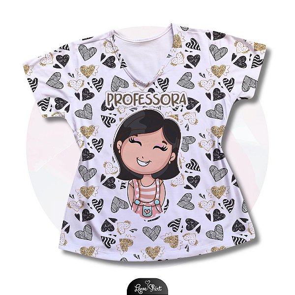T-SHIRT PROFISSÃO PROFESSORA BONECA CORAÇÕES 2
