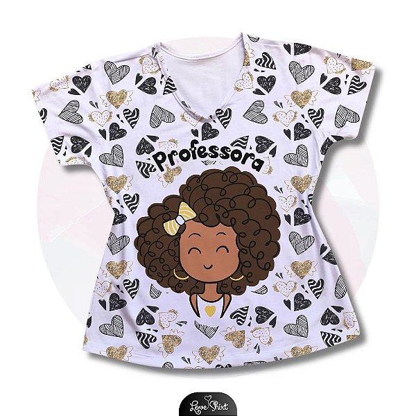 T-SHIRT PROFISSÃO PROFESSORA BONECA CORAÇÕES