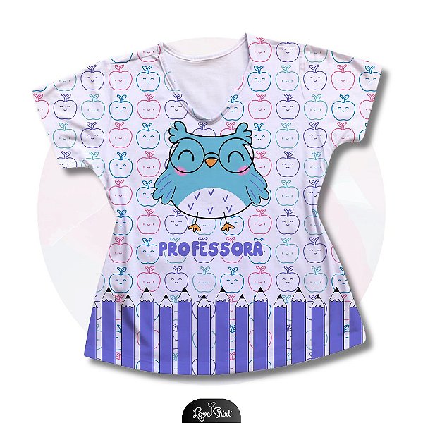 T-SHIRT PROFISSÃO PROFESSORA BARRA LILÁS CORUJA
